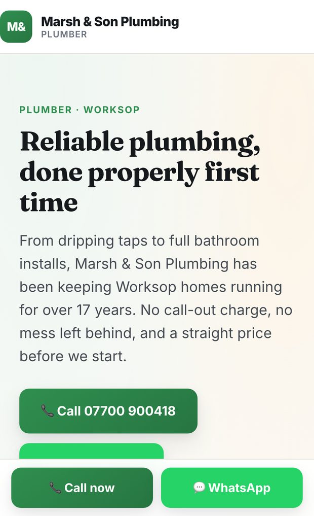 The same Studio-built website shown on a mobile phone